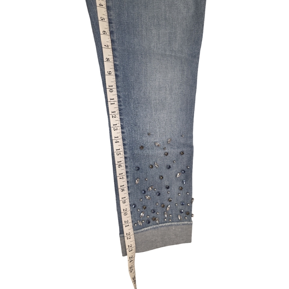 Chico's‎ Stylish Blue Embellished Rhinestone Cropped Women's Jeans Size 6 .5 - Picture 5 of 10